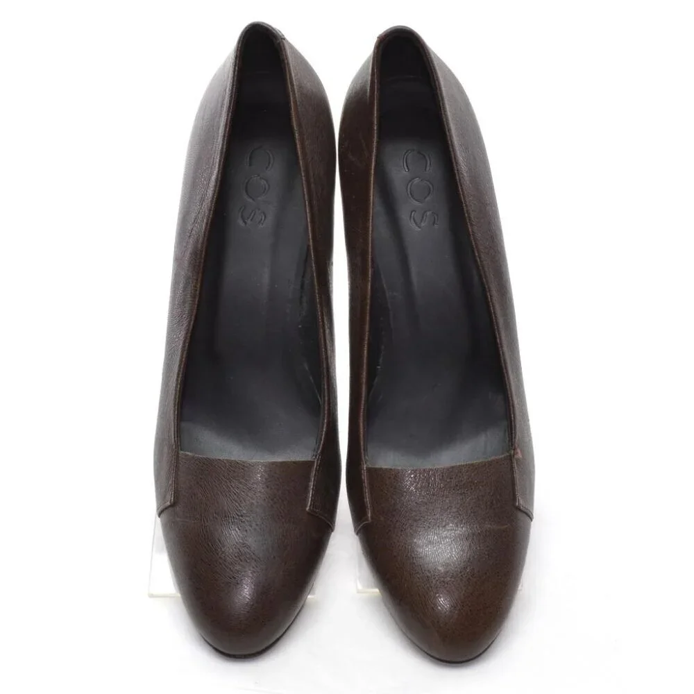 COS Brown Leather Almond Toe Fashion Pumps 39